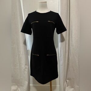 J. Crew Solid Black Mini Business Casual Dress w/ Gold Zipper Details Size 2 EUC